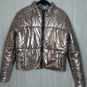 Ladies David Lerner New York Bella Bronze Metallic Puffer Jacket Cropped Large